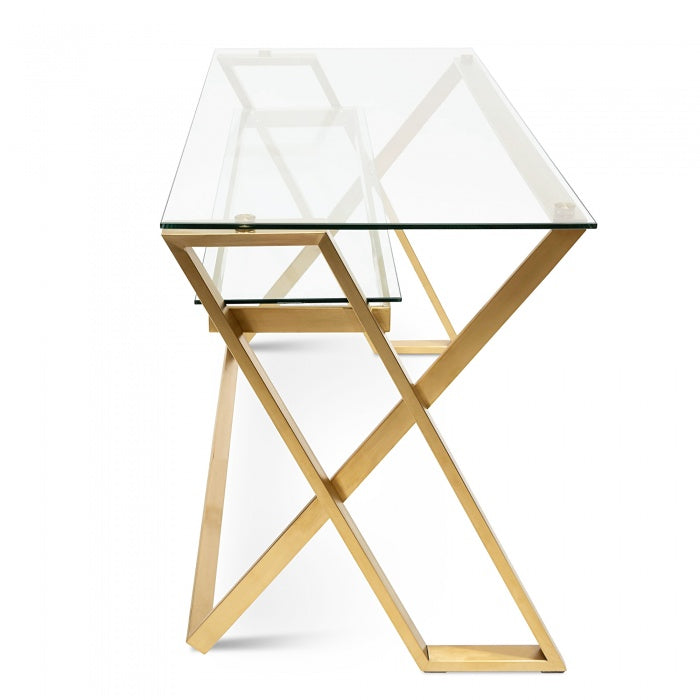 Saffron Glass Home Office Desk - Brushed Gold Base - Notbrand