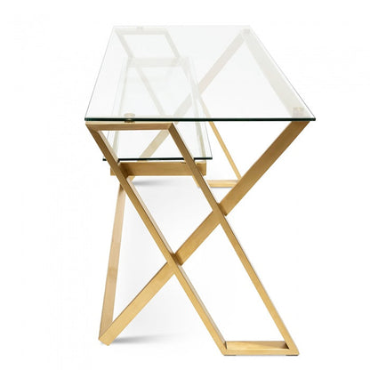 Saffron Glass Home Office Desk - Brushed Gold Base - Notbrand