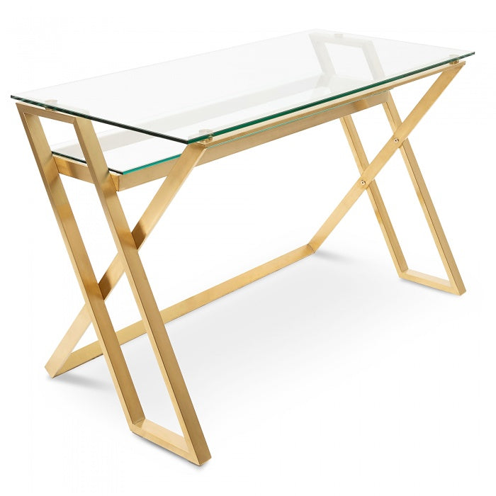 Saffron Glass Home Office Desk - Brushed Gold Base - Notbrand