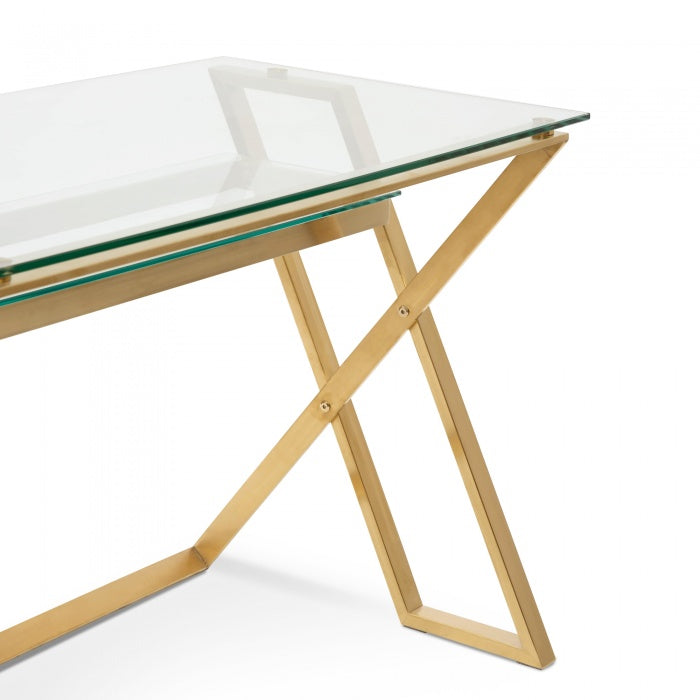 Saffron Glass Home Office Desk - Brushed Gold Base - Notbrand