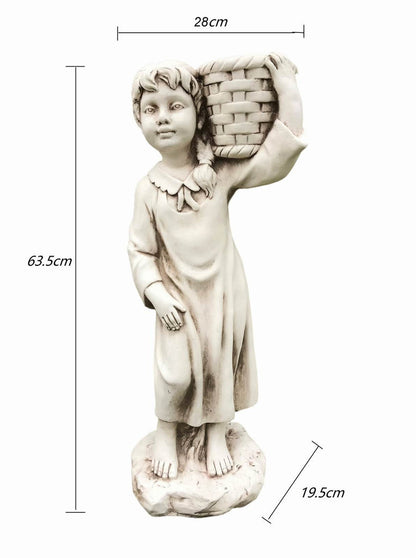 Girl Holding Bird Feeder Statue - 63cm - Notbrand