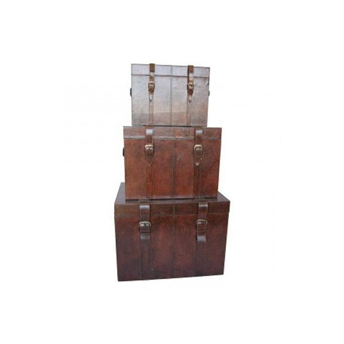 Haemir Dark Leather Trunk Set - Set of 3 - House of Hyne