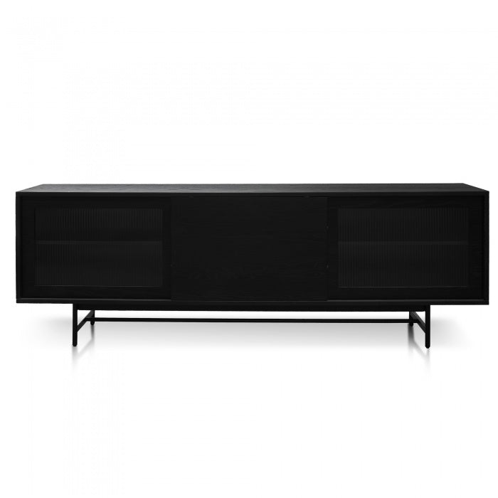 Bjorn Wooden Entertainment TV Unit - Black with Flute Glass Door - Notbrand