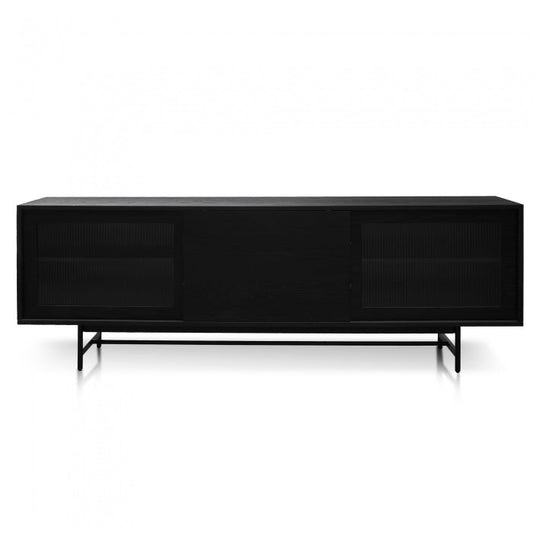 Bjorn Wooden Entertainment TV Unit - Black with Flute Glass Door - Notbrand