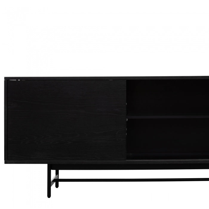 Bjorn Wooden Entertainment TV Unit - Black with Flute Glass Door - Notbrand