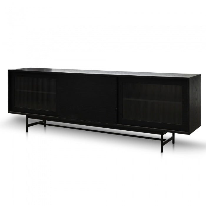 Bjorn Wooden Entertainment TV Unit - Black with Flute Glass Door - Notbrand