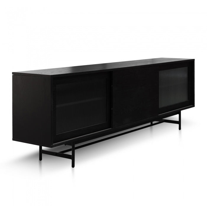 Bjorn Wooden Entertainment TV Unit - Black with Flute Glass Door - Notbrand