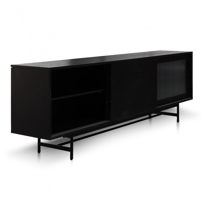 Bjorn Wooden Entertainment TV Unit - Black with Flute Glass Door - Notbrand