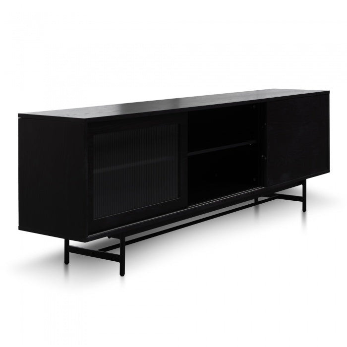 Bjorn Wooden Entertainment TV Unit - Black with Flute Glass Door - Notbrand