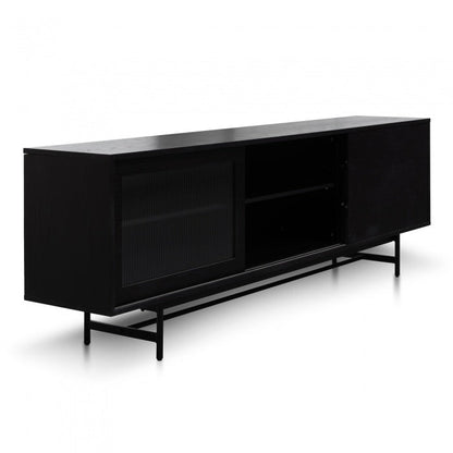 Bjorn Wooden Entertainment TV Unit - Black with Flute Glass Door - Notbrand