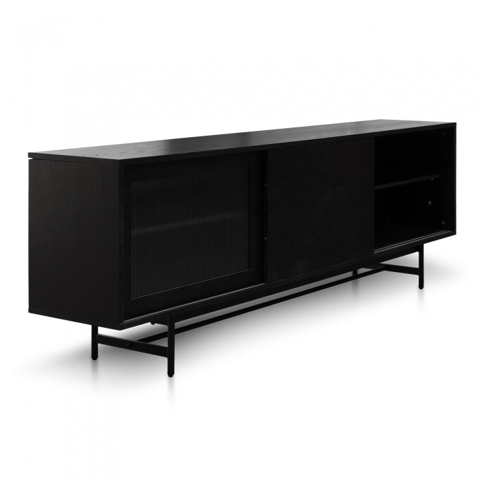 Bjorn Wooden Entertainment TV Unit - Black with Flute Glass Door - Notbrand