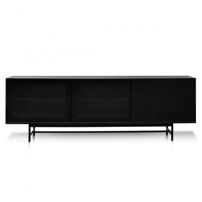 Bjorn Wooden Entertainment TV Unit - Black with Flute Glass Door - Notbrand