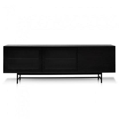 Bjorn Wooden Entertainment TV Unit - Black with Flute Glass Door - Notbrand