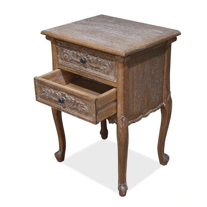 Set of 2 Louis Mindy Wood Bedside Table - Weathered Oak  - House of Hyne