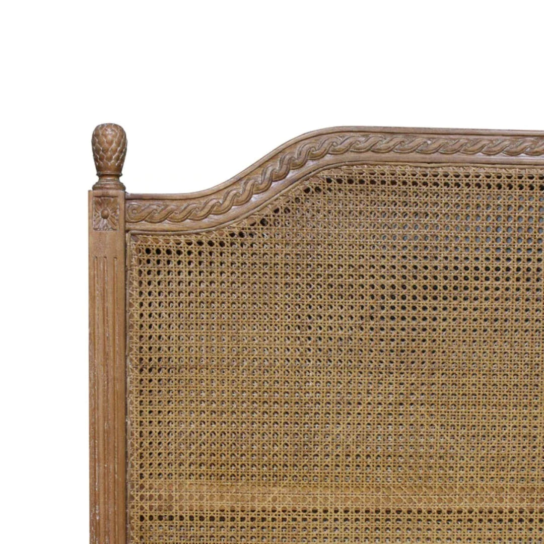 Marseille Rattan & Mindy Wood Headboard- Weathered Oak - House of Hyne